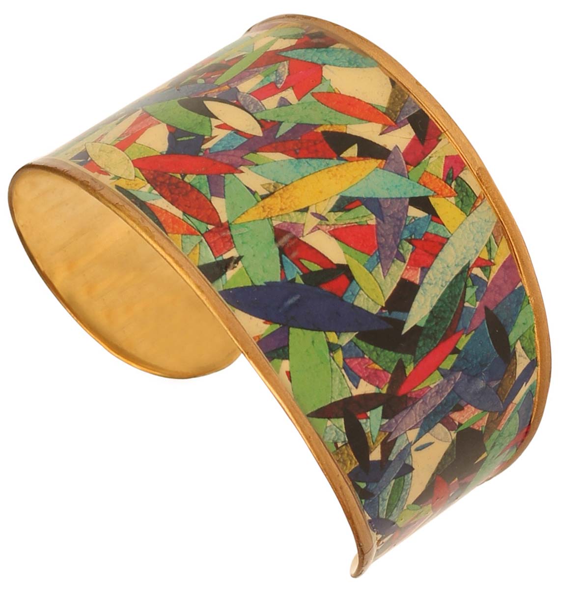 2.6” Brass Cuff Bracelet with Colorful Leafy Pattern - Trendy Accessories / Jewelry / Gifts for Her - Buy in Bulk Wholesale